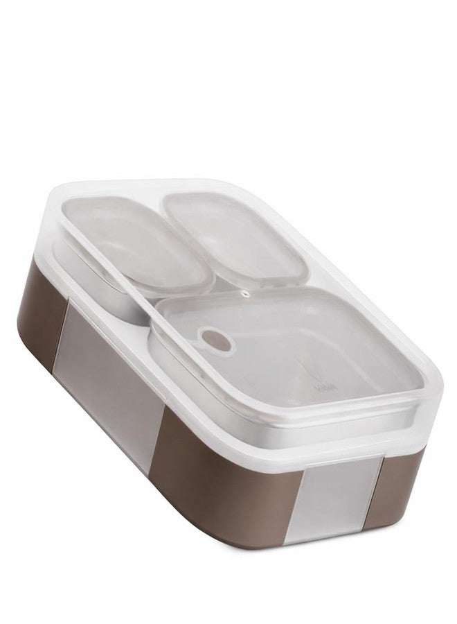 VAYA TYDBYT Lunchbox, Stainless Steel Bento Lunch Box with 3 Compartments - Ideal for Kids, Office, and School Use, Color - Brown - Image 1
